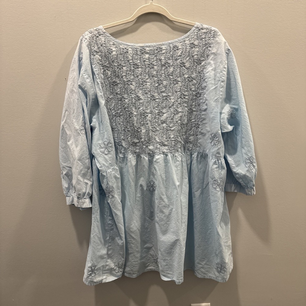 2XL Ayurvastram Light Blue 3/4 sleeve embroidered top - Picture 3 of 3